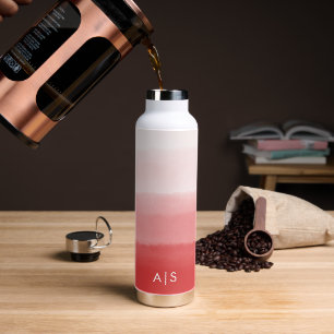 Chic Monogrammed Watercolor Faded Coral Red Ombre Water Bottle