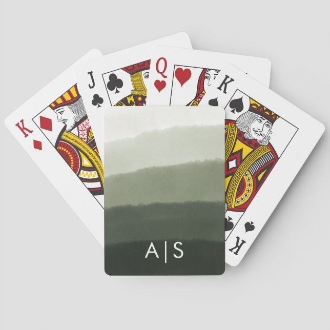 Chic Monogrammed Watercolor Jungle Green Ombre Playing Cards (Back)