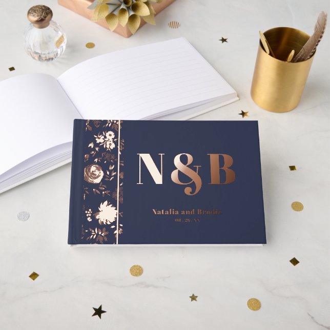 Chic Monogrammed Wedding  Guest Book (Front Open)