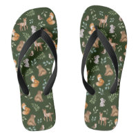 Chic Moody Green Woodland Forest Animals Bear Deer