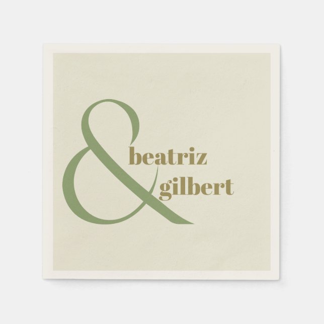 Chic Moss and Olive Green Modern Wedding Monogram Napkin (Front)