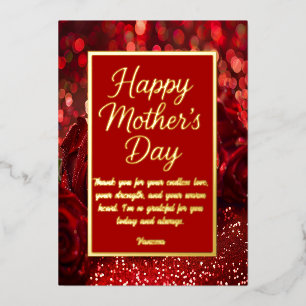 Chic Mother's Day Card Red Flowers and Gold Font