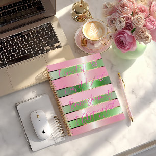 Chic Motivational Striped Pink and Green Quote  Planner