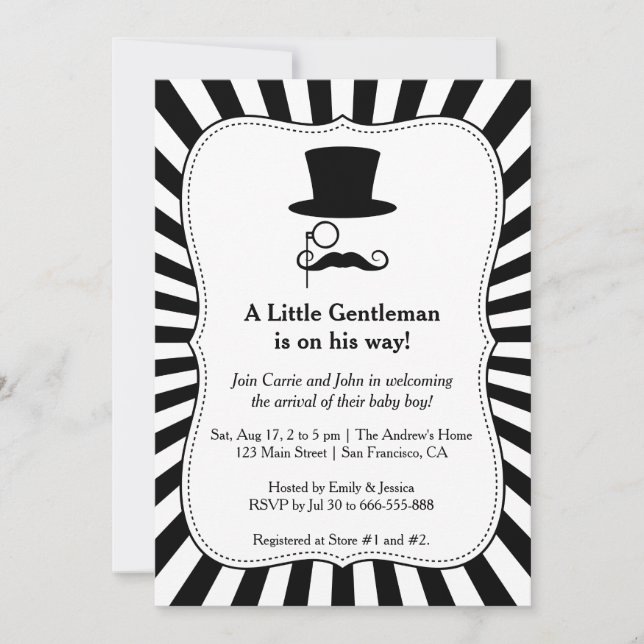Chic Moustache Gentleman baby boy shower invitatio Invitation (Front)