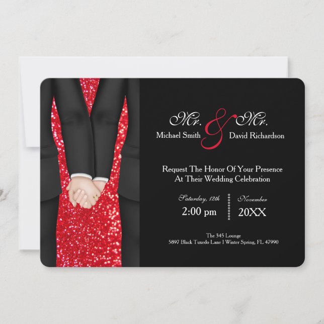 Chic Mr. & Mr. Tuxedo Couple Wedding Celebration Invitation (Front)