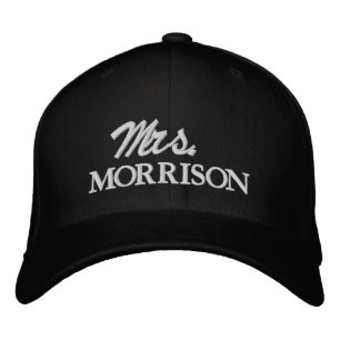 Chic Mrs. Last Name black and white cute wedding Embroidered Hat