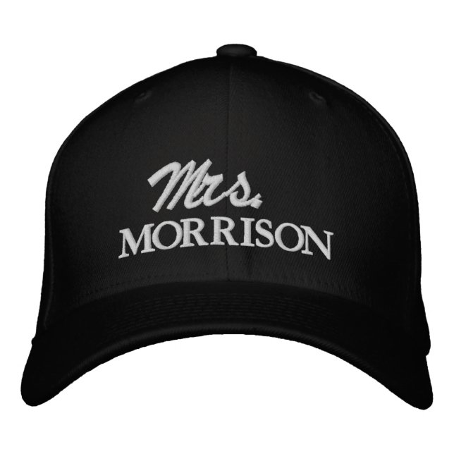 Chic Mrs. Last Name black and white cute wedding Embroidered Hat (Front)