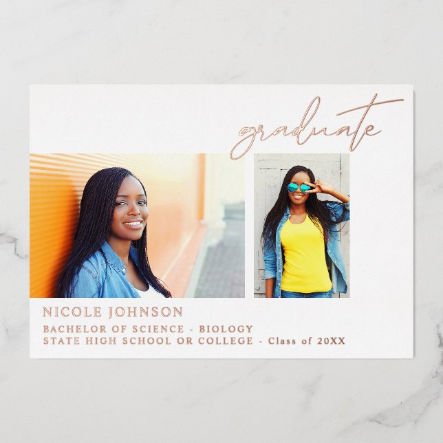 Chic Multi 5 Photo Graduation Foil Announcement (Front)
