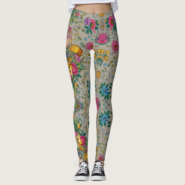 Chic Multicolor floral pattern Leggings (Front)
