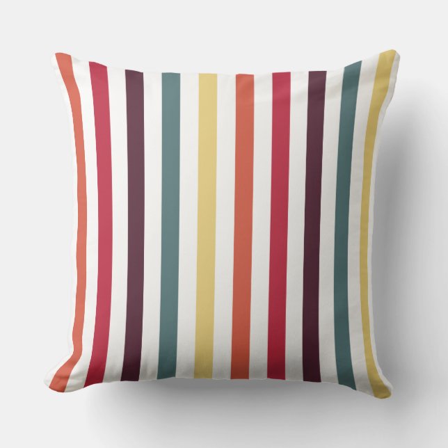 Chic Multicolored Stripes Throw Pillow (Front)