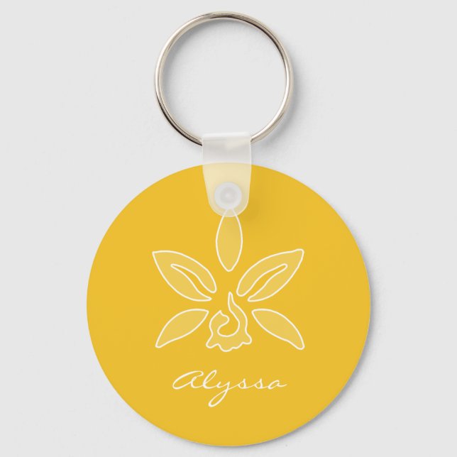 Chic Mustard Orchid Minimalist Fashion Art Keychain (Front)