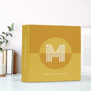 Chic Mustard Yellow Geometric Modern Monogram Binder