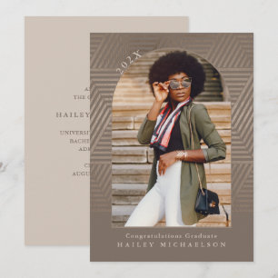 Chic Muted Geometric Print Photo Graduation Invitation