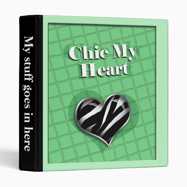 Chic My Heart Zebra Print Green Binder (Front/Spine)