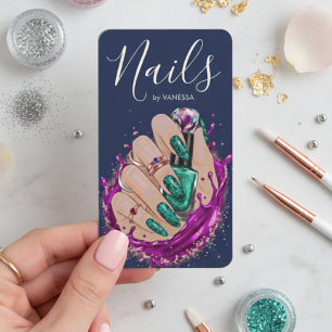 Chic Nail Art Studio Manicurist Artist Navy Blue Business Card
