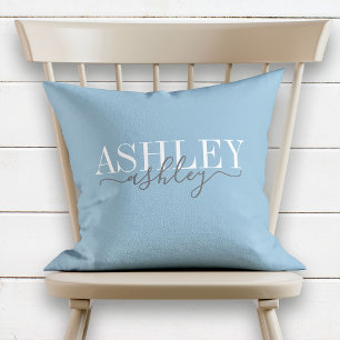 Chic Name Monogram Dusk Blue Grey Elegant Throw Pillow
