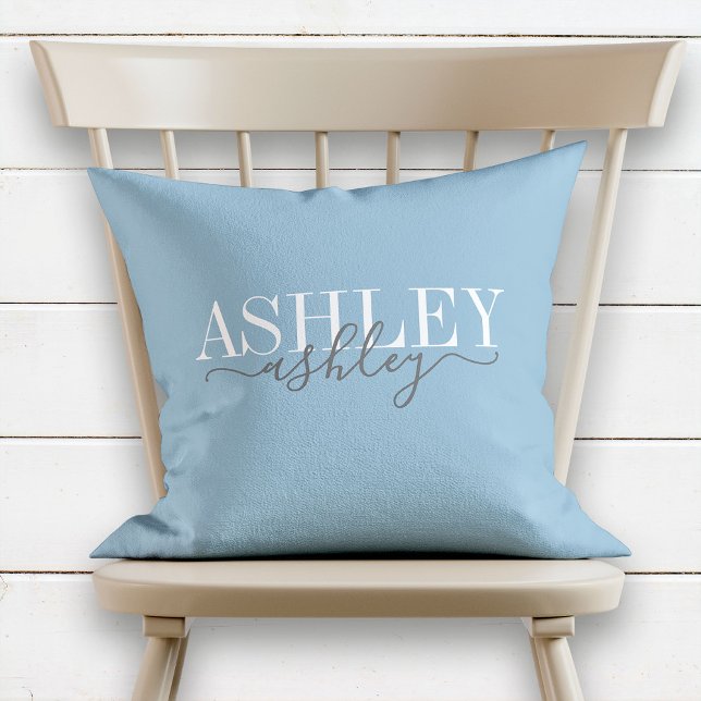 Chic Name Monogram Dusk Blue Grey Elegant Throw Pillow (Creator Uploaded)