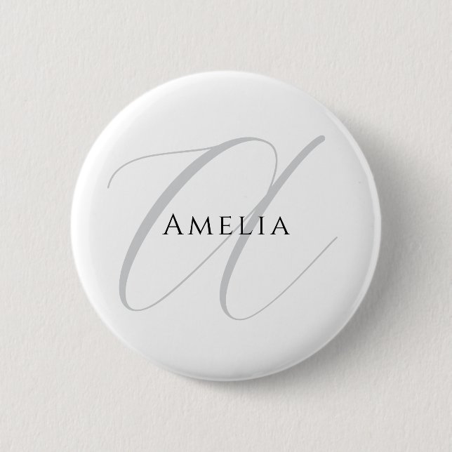 Chic Name Monogram Initial Letter Calligraphy  2 Inch Round Button (Front)