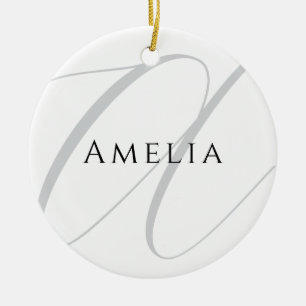 Chic Name Monogram Initial Letter Calligraphy  Ceramic Ornament