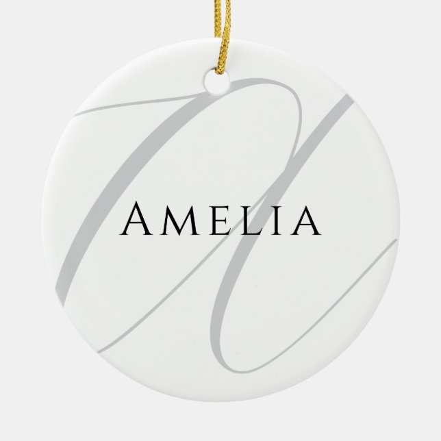 Chic Name Monogram Initial Letter Calligraphy  Ceramic Ornament (Front)