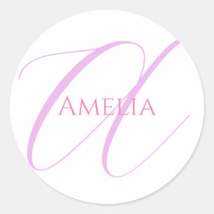 Chic Name Monogram Initial Letter Calligraphy  Classic Round Sticker