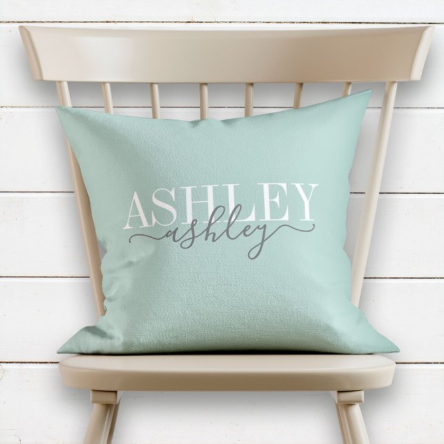 Chic Name Monogram Neo Mint Grey Elegant Throw Pillow (Creator Uploaded)