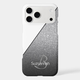 Chic Name Monogram White Silver Glitter Ombre