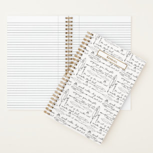 Chic Name Quills & Ink Gold white Custom Writing  Notebook