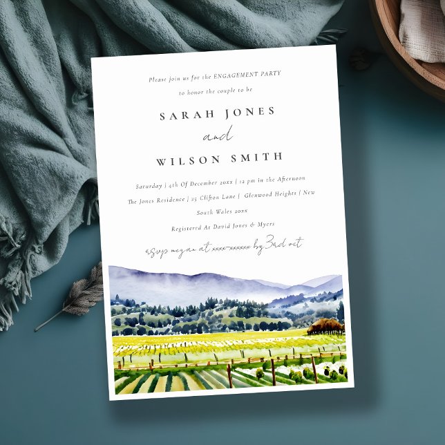 Chic Napa Valley Watercolor Vineyard Engagement Invitation (Creator Uploaded)