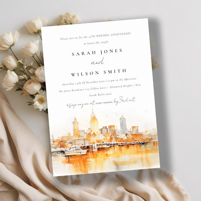 Chic Nashville City Skyline Wedding Anniversary Invitation (Creator Uploaded)