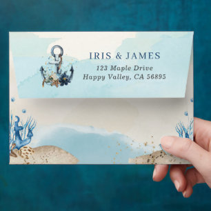 Chic Nautical Anchor Destination Beach Wedding Envelope
