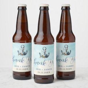 Chic Nautical Anchor Modern Beach Wedding Beer Bottle Label
