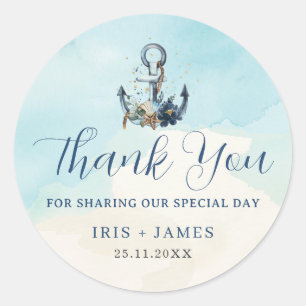 Chic Nautical Anchor Modern Beach Wedding  Classic Round Sticker