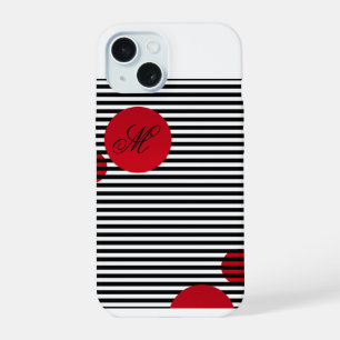 Chic Nautical Black & White Striped Personalized iPhone 15 Case