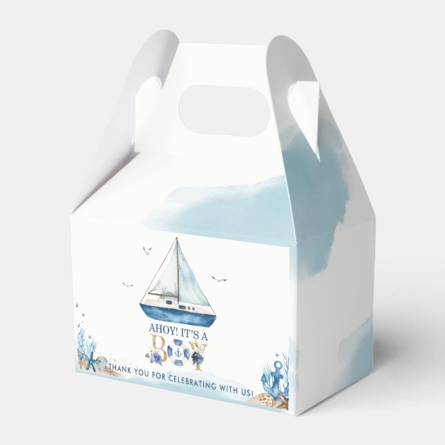 Chic Nautical Boat Ahoy It's a Boy Baby Shower  Fa Favor Box (Back Side)
