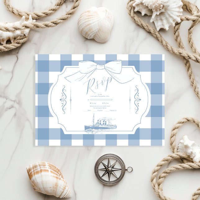 Chic Nautical Coquette Bow Wedding RSVP Card (Creator Uploaded)