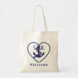 CHIC NAUTICAL NAVY ANCHOR CUSTOM MONOGRAM TOTE BAG<br><div class="desc">This chic and trendy nautical tote bag is perfect for your honeymoon getaway or just for going out to the beach or boating. This design features a navy coloured anchor with a chain that is surrounded by a decorative heart. Personalize this modern bag with monogram initials of your choice and...</div>