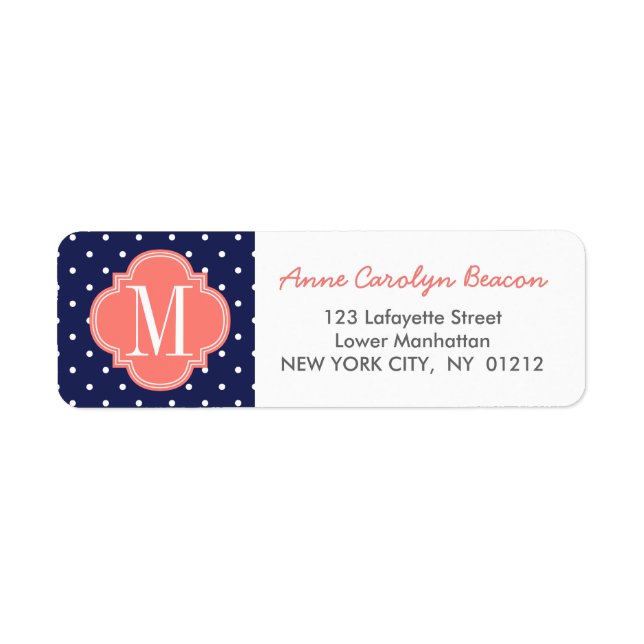 Chic Nautical Navy Polka Dots Coral Personalized (Front)