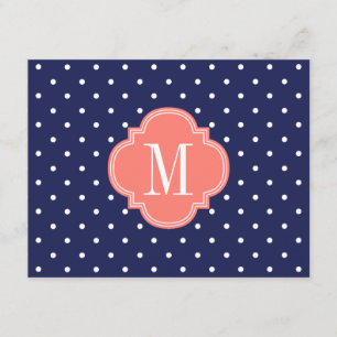 Chic Nautical Navy Polka Dots Coral Personalized Invitation
