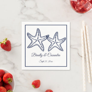 Chic Nautical Wedding Navy Blue Starfish Fun Facts Napkin