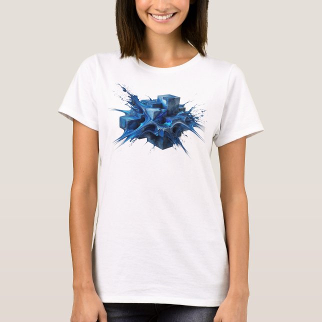 Chic Navy Abstract Cubes Graphic Design T-Shirt (Front)