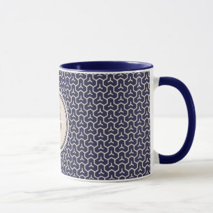 Chic navy abstract geometric pattern monogram mug