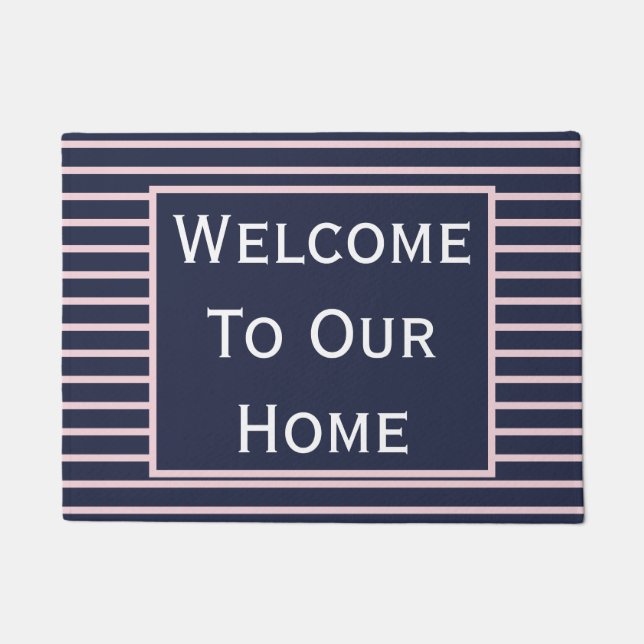 Chic Navy and Blush Pink Welcome Doormat (Front)