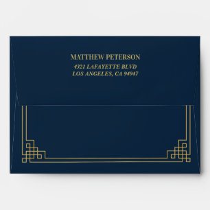 Chic Navy and Gold Art Deco Birthday Personalized Envelope
