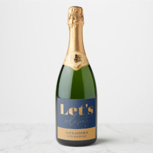 Chic Navy and Gold Let's celebrate Birthday Sparkling Wine Label