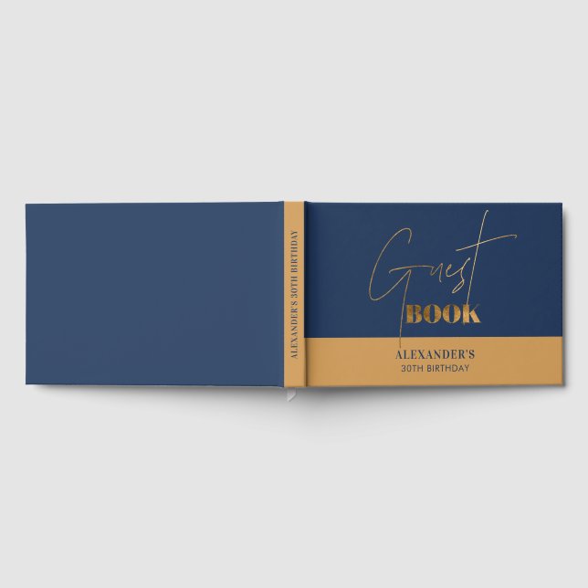 Chic Navy and Gold Script Birthday Thank you Guest Book (Full)