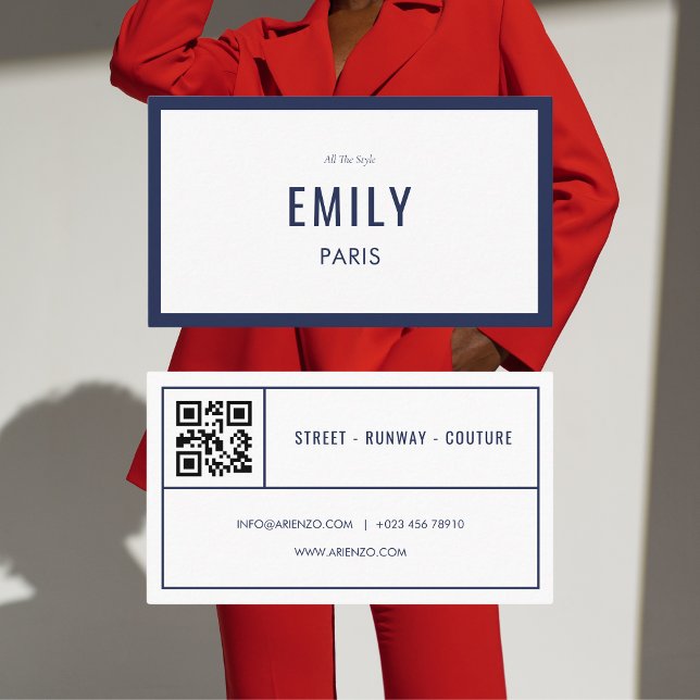 Chic Navy Beauty / Fashion QR Code Business Card (Creator Uploaded)