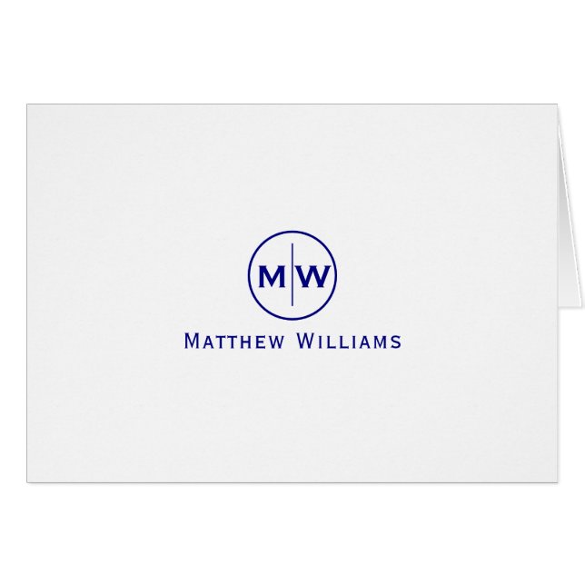 Chic Navy bleu moderne Cercle deux Monogrammes ini (Devant Horizontal)