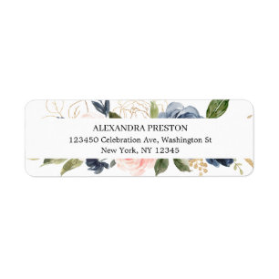 Chic Navy Blue and Blush Pink Floral Wedding Label