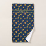Chic Navy Blue And Gold Paw Print Custom Dog Towel<br><div class="desc">Why use a worn out cloth to clean your dog's paws after a muddy walk? He will just be as happy to have a fashionable, trendy, personalized towel (and nobody will ever steal it again to clean up the kitchen floor)! Elegant paw print pattern with name to personalize. Main colours...</div>